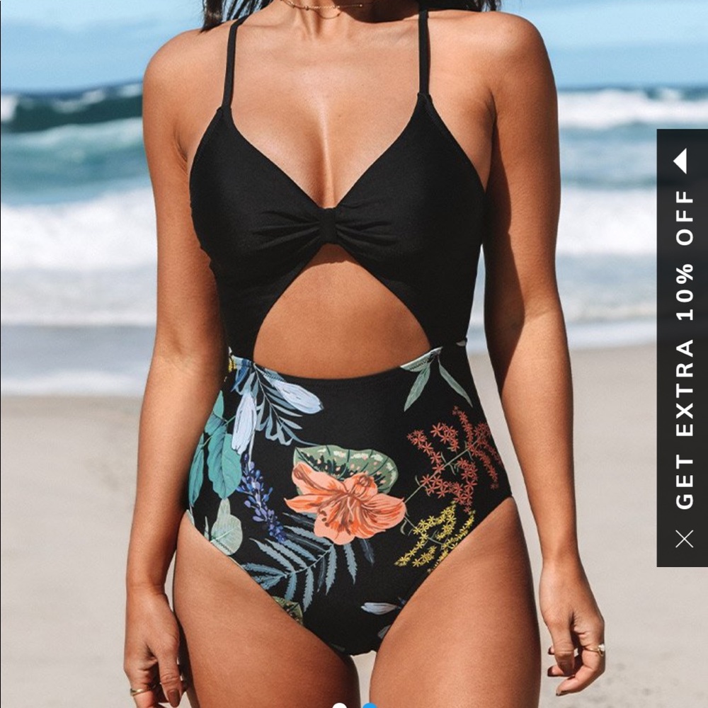 Cupshe Ensley Floral Cut Out One Piece Swimsuit